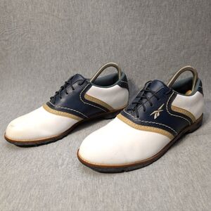 Reebok Golf Spikeless Shoes Women's 9 White Blue Tan Lace Up Oxford